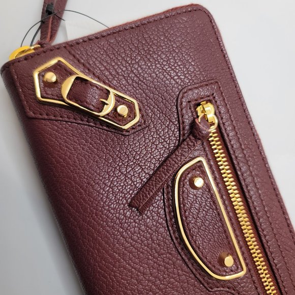 ❌SOLD❌ Balenciaga Red Burgundy Maroon Gold Continental Zip Around Wallet Moto - Picture 8 of 17